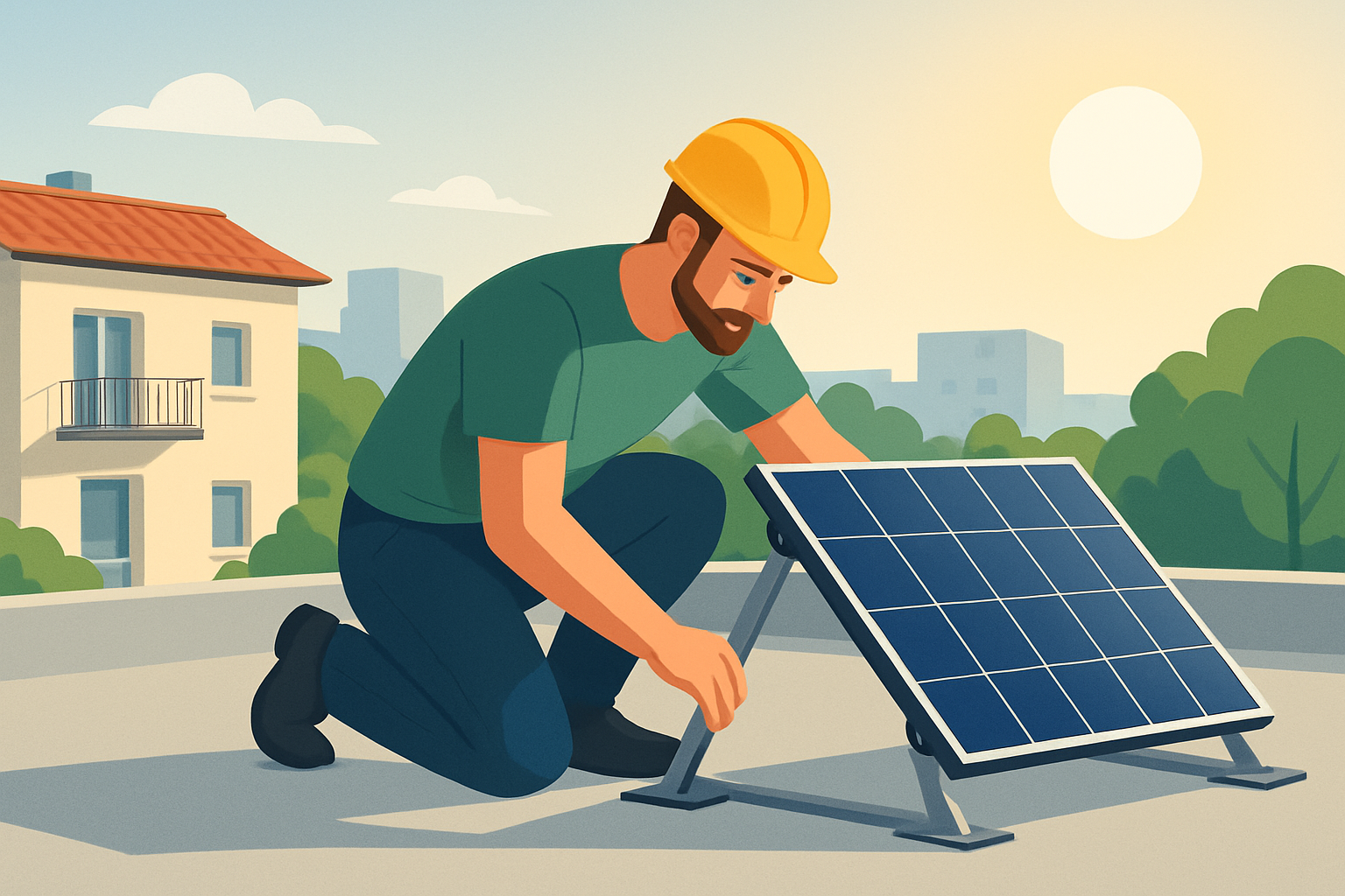 Balkonkraftwerk mit Aufständerung auf Flachdach bei optimaler Südausrichtung